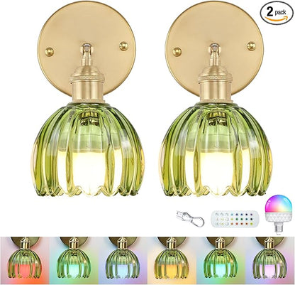 GEEZO Vintage Battery Operated Wall Sconce, with Rechargeable Battery Powered Wall Light with Remote Control for Bedside Bedroom