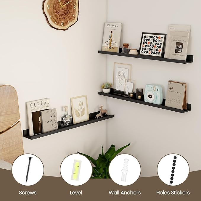Axeman 30 Inch Floating Shelves | Picture Ledge Shelf Set of 2 | Black Wall Shelves with Lip | Black Picture Shelf for Wall with Ledge | Photo Ledges 30 Inch