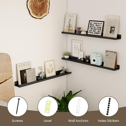 Axeman 30 Inch Floating Shelves | Picture Ledge Shelf Set of 2 | Black Wall Shelves with Lip | Black Picture Shelf for Wall with Ledge | Photo Ledges 30 Inch