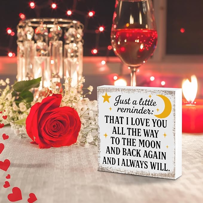 Valentines Desk Decor, Valentine's Day Home Office Table Sign for Wife Daughter from Dad Husband, Valentine Gifts Decorations for Porch Tiered Tray Shelf Party, Little Reminder That I Love You