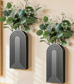 DREAMLOOM 2 Pack Wooden Wall Vases with Fake Plants, Wall Hanging Planters Boho Modern Farmhouse Indoor for Narrow Spaces Entryway Bathroom Home Office Decoration, Black