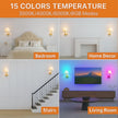 Wireless Wall Sconces Set of 2 with Remote — Gold Pleated Shades Cordless Rechargeable E26 Bulbs, 12 RGB Colors + 3000K/4000K/6000K, Dimmable Wall Mounted Lamps for Bedroom Living Room Hallway