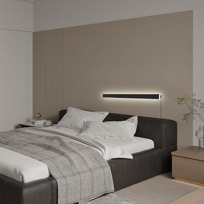 Modern Plug in Wall Lights, 31.4 inch Frosted Black LED Long Wall Sconce, 16W Warm White 3000K Acrylic Indoor Wall lamp,with 59