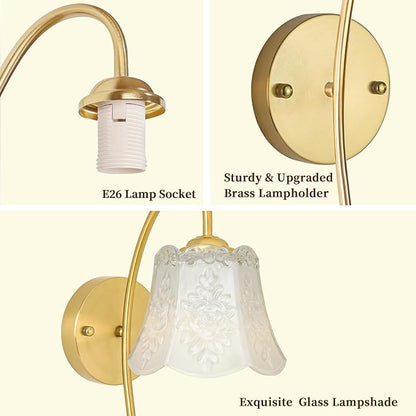 Vintage Battery Wall Sconce with Flower lampshade,Rechargeable Battery Powered Wall Lights,Wall lamp with 15 Colors for Bedroom Living Room Home Decor (milky white Rose, 2 Light Battery Operated)