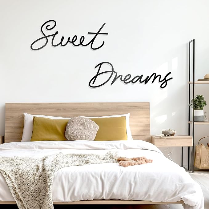 Zzbakress Sweet Dreams Wall Decor Metal Wall Art Large Modern Living Room Farmhouse Sign for Bedroom Black Metal Wall Art for Office and Home Wall Decor (Black, Farmhouse-Large)