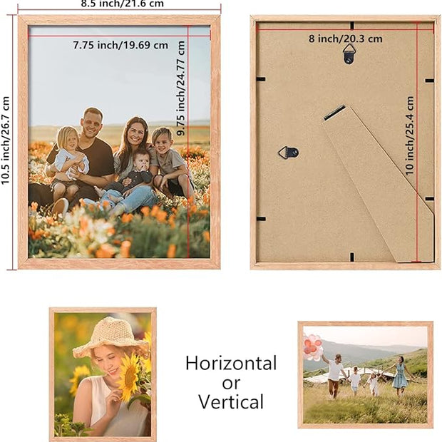 ATOBART 8x10 Set of 6 Oak Wood Picture Frame Solid Wooden Photo Frame Natural Wood Color Frames with Real Glass for Wall Mounting or Tabletop Living Room Bedroom Home Decor