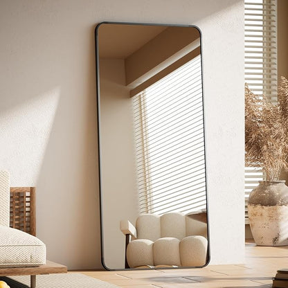 BEAUTYPEAK Black Full Length Mirror, 71"x32" Rounded Corner Floor Mirror Standing Hanging or Leaning Against Wall, Suitable for Bedroom or Dressing Room