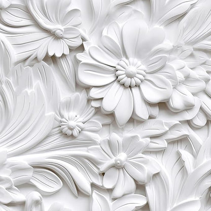 LACHEERY 3D Floral Wallpaper Peel and Stick Faux Embossed Wallpaper 17.5"x276" White Flower Wallpapers Vinyl Floral Contact Paper Peel and Stick Accent Wall Paper for Bedroom Bathroom Walls Cabinets