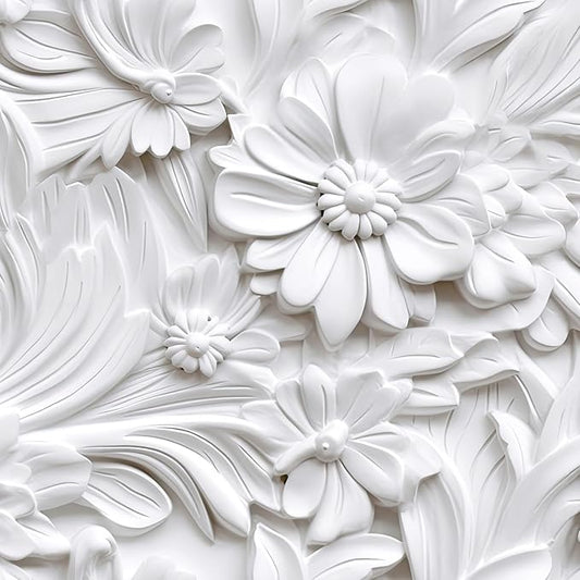 LACHEERY 3D Floral Wallpaper Peel and Stick Faux Embossed Wallpaper 17.5"x276" White Flower Wallpapers Vinyl Floral Contact Paper Peel and Stick Accent Wall Paper for Bedroom Bathroom Walls Cabinets