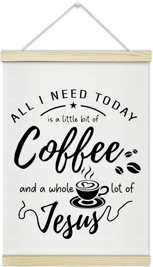 LETUROIA Coffee Poster Hanger Frame, All I Need Today is A Little Bit of Coffee & A Whole Lot of Jesus Canvas Wall Decor(12×16"), Wall Art For Home Kitchen Cafe Bar Shelf Office -37