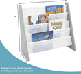 Humble Crew 4-Tier Kids Bookshelf, Grey Wood/White - Premium Book Shelf for Kids Rooms with Four Deep Pockets - Toddler Sling Book Rack with Deep Sleeves, Nursery Bookcase Organizer