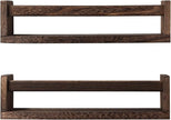Nursery Book Shelves, Set of 2 Wood Floating Book Shelves for Kids Room, Kitchen Spice Rack, or Rustic Wall Mounted Shelves for Farmhouse Bathroom Décor (Carbon Brown)