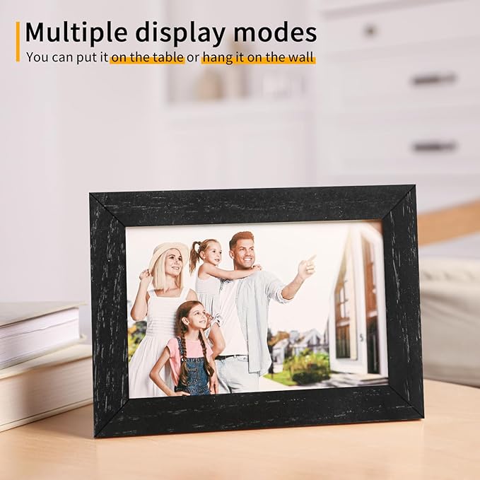 puthiac 5x7 Solid Oak Wood Picture Frame, Fits 4x6 with Mat or 5x7 Without Mat, Wall or Tabletop Display with Stand, Vertical or Horizontal, Plexi Front, 3 Pack, Black