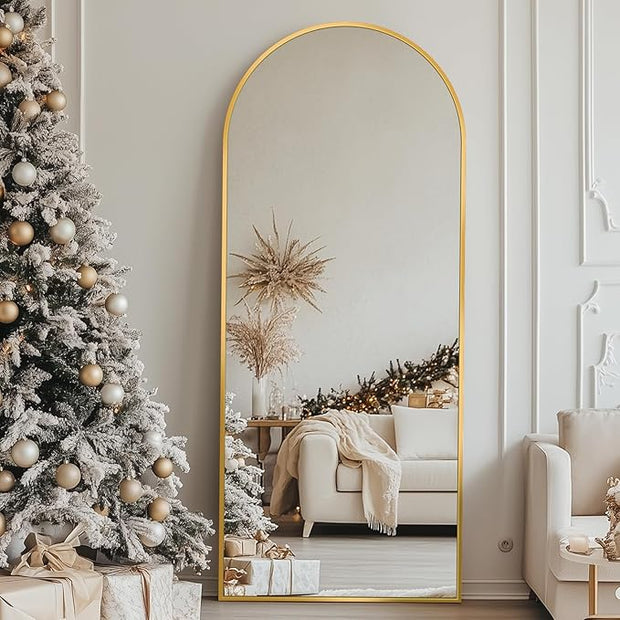 Antok Arched Full Length Mirror, 56"x15" Gold Metal Frame Floor Mirror for Bedroom Living Room, Freestanding/Wall Mount/Leaning