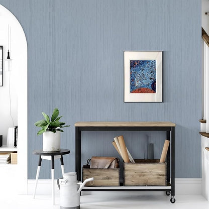 Grasscloth Peel and Stick Wallpaper Grey Blue 15.74" X 118.11" Fabric Textured Self-Adhesive Contact Paper Removable Vinyl Wall Paper Grass Cloth Linen Wallpapers for Bathroom Bedroom Cabinets Desk