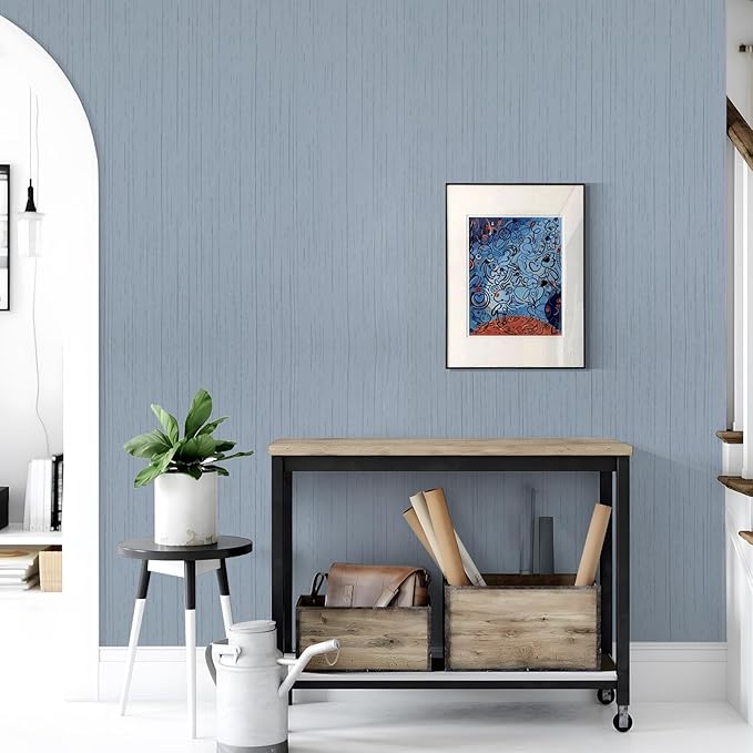 Grasscloth Peel and Stick Wallpaper Grey Blue 15.74