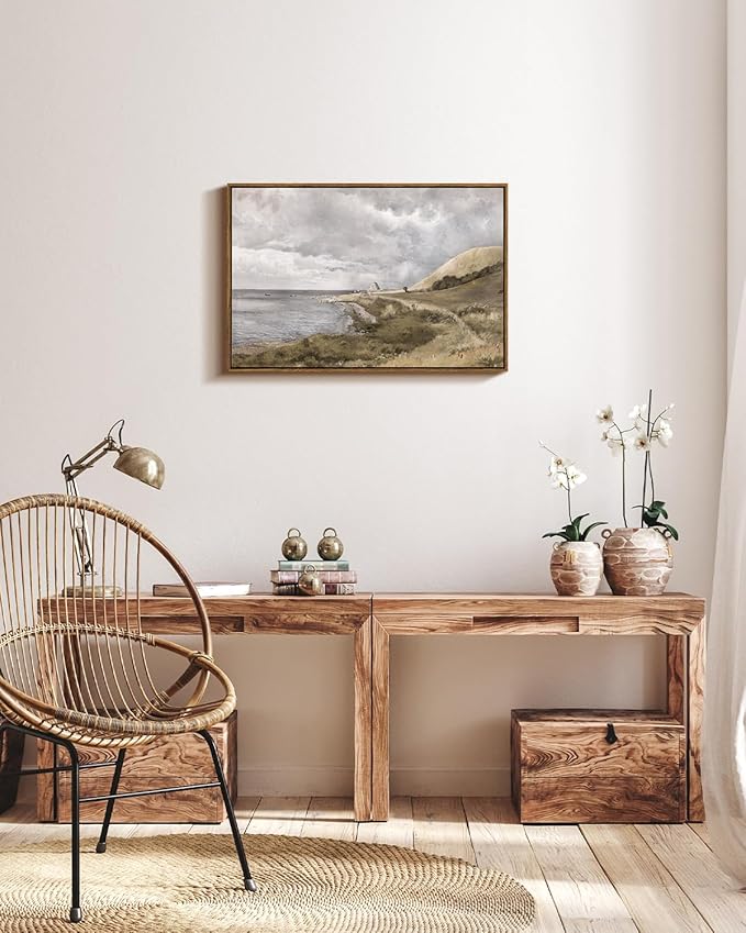 InSimSea Framed Canvas Wall Art, Large Coastal Painting, Vintage Decor for Living Room & Bedroom, 20