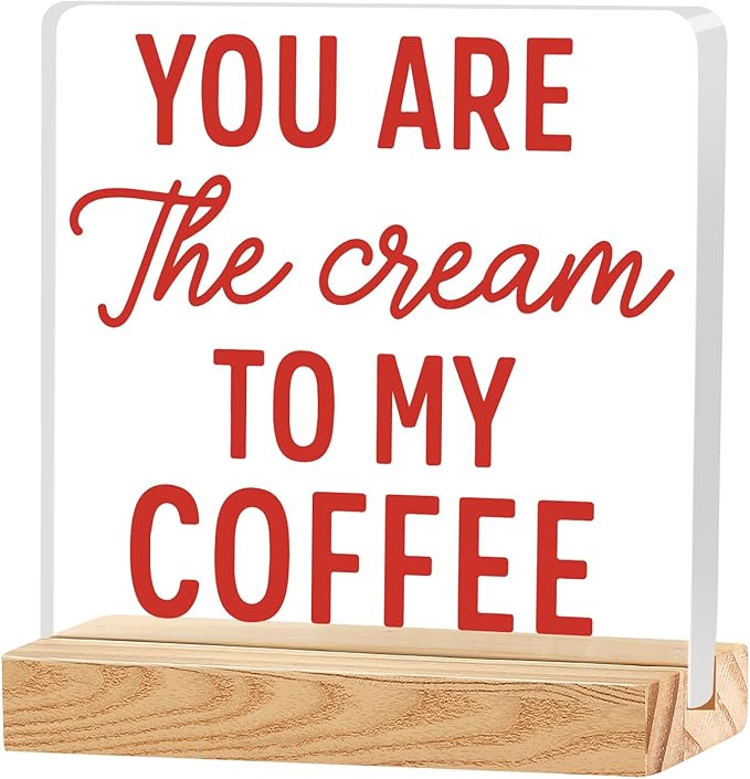 Valentines Coffee Desk Decor, Valentine's Day Gifts for Lover Bar Station, Valentine Home Office Table Sign for Kitchen Shelf Tiered Tray, Cafe Tabletop Decoration to Couples, Cream To My Coffee