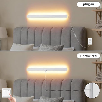 Modern Plug in Wall Lights, 31.4 inch Frosted White LED Long Wall Sconce, 16W Warm White 3000K Acrylic Indoor Wall lamp,with 59" Plug Cable for Bedroom, Living Room, Hallway