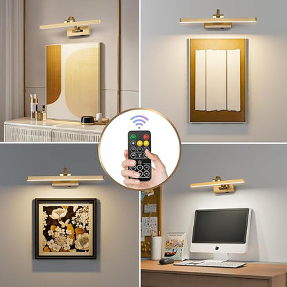 Picture Lights for Wall Battery Operated 3 Colors Dimmable Lights for Pictures On Wall 15.56 Inch Brass Art Lighting for Paintings Wireless Gallery Light Poster Lights with Remote and Timer