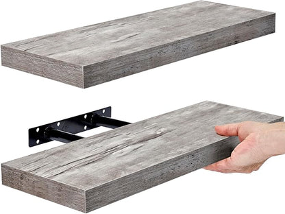 Sorbus Floating Shelves for Wall – 16 Inch Floating Shelf for Kitchen, Bedroom, Living Room, Bathroom, Home & Wall Decor - Mounted Bathroom Shelves with Invisible Brackets (Grey, 2 Pack)