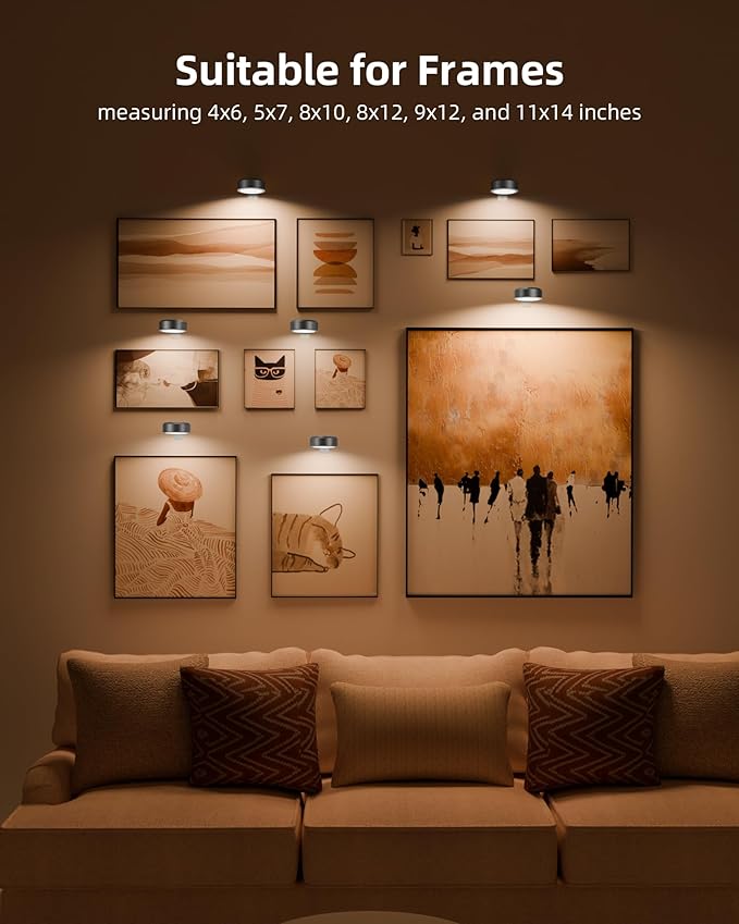 EZVALO Picture Lights for Wall, 2000mAh Rechargeable Battery Magnetic Poster Lights with 3 Color Temps & 12 RGB, Remote Dimmable Timer Painting Light, Wall Decor Light for Art Display, Frame (3 Pack)