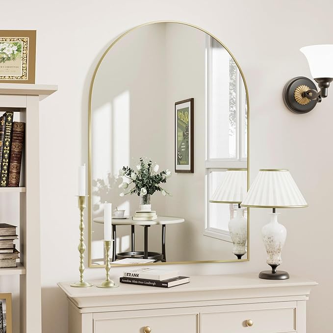 Gold Arched Bathroom Mirror for Wall-30"X20" Wall Mirror for Living Room, Bedroom, Bathroom, Dressing Room Hanging Vanity Mirror for Wall Decoration