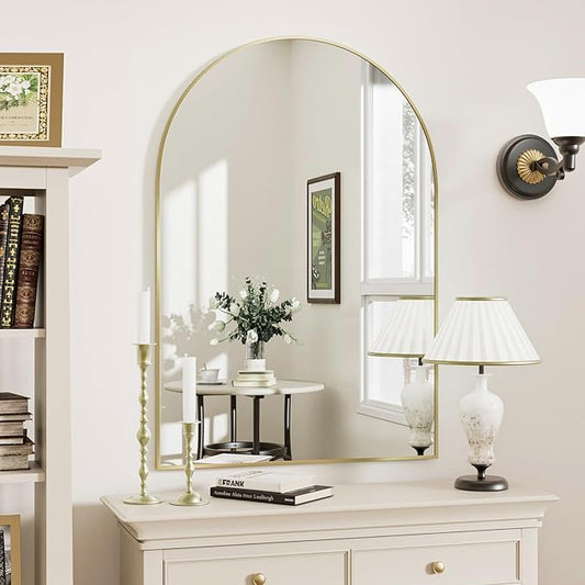 Gold Arched Bathroom Mirror for Wall-30"X20" Wall Mirror for Living Room, Bedroom, Bathroom, Dressing Room Hanging Vanity Mirror for Wall Decoration