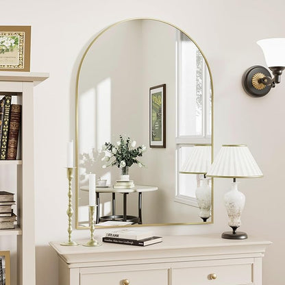 Gold Arched Bathroom Mirror for Wall-36"X24" Wall Mirror for Living Room, Bedroom, Bathroom, Dressing Room Hanging Vanity Mirror for Wall Decoration