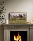 InSimSea Framed Canvas Wall Art Vintage Decor, Old Cottages Countryside Landscape Large Canvas Art, Rustic Farmhouse Wall Decor for Bedroom Living Room Bathroom, 16