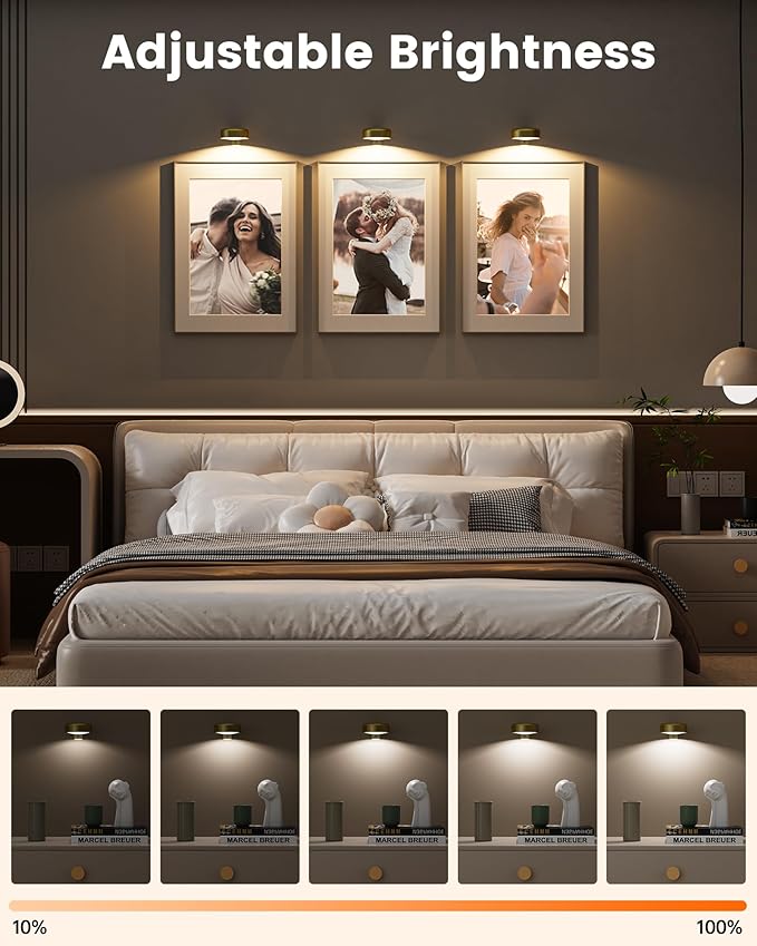 3 Pack Picture Lights for Wall,Wireless 2000mAh Rechargeable Magnetic LED Puck Lights with Remote,3 Color Temps and 12 RGB,Dimming & Timer,Art Frame Light for Painting Display,Photos,Wall Decor