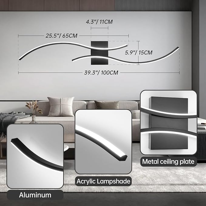 CANEOE Modern Led Wall Light, Black Indoor Led Wall Sconce Lighting, Bathroom Vanity Light Fixtures Over Mirror for Living Room Hallway Bedroom Bedside Wall Lamp (Black, 6000K, 2 Packs,Hard-Wired)