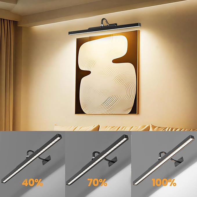 24Inch Picture Lights Battery Powered -3 Pack Black Wireless Remote Control Sconces for Gallery, Living Room, Museum & Large Wall Art