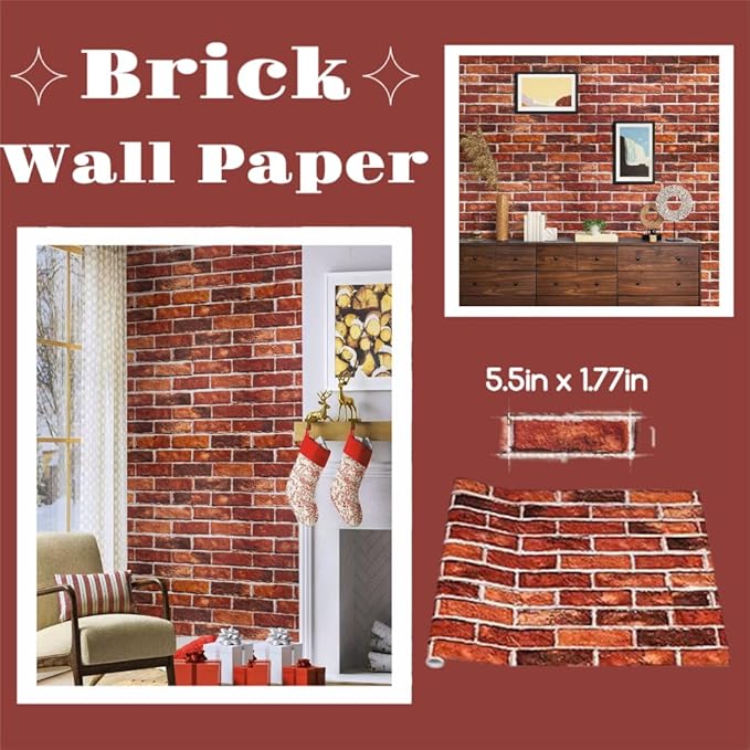 Brick Wallpaper Peel and Stick Red Brick Wallpaper for Bedroom 17.7