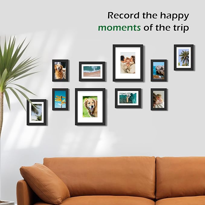 FrameWorks 10-pc Set Collage Wall Classic Wooden Picture Frames Tempered Glass/Black / 2-8