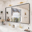 Black Bathroom Mirror for Wall, 55x30 Large Matte Black Vanity Mirror for Bathroom, Rounded Rectangle Mirror, Anti-Rust, Shatterproof (Horizontal/Vertical)