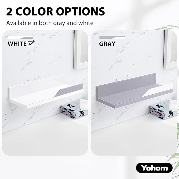 YOHOM Adhesive White Floating Shelves Bathroom Wall Organizer Shower Caddy No Drilling Display Ledge Shelf Rack for Home Decor 2PCS