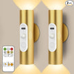 Battery Operated Wall Sconce Set of 2, Magnetic Stick on Wall Lights Motion Sensor Night Lights Indoor with Remote Control, Rechargeable Wireless Up and Down Wall Sconces, 3 Modes Dimmable, Aluminum