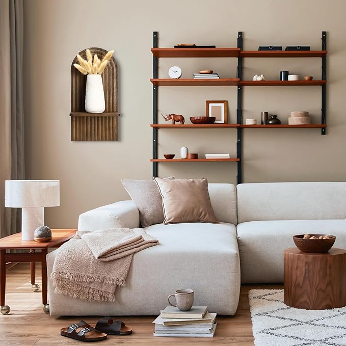 Tatuo 2 Pieces Vintage Boho Wall Shelf Decor Floating Shelves for Wall Mid Century Modern Wooden Hanging Holder Retro for Living Room Bathroom Bedroom Office Nursery Decoration