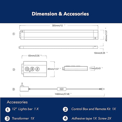LED Smart Under Desk Lights Plug in White & RGB Color Changing Dimmable with Remote. Alexa, Google Enabled. Under Counter Lighting Bar for Kitchen, Shelf, Cupboard, Cabinet, Monitor (1-Bar Kit, 12")