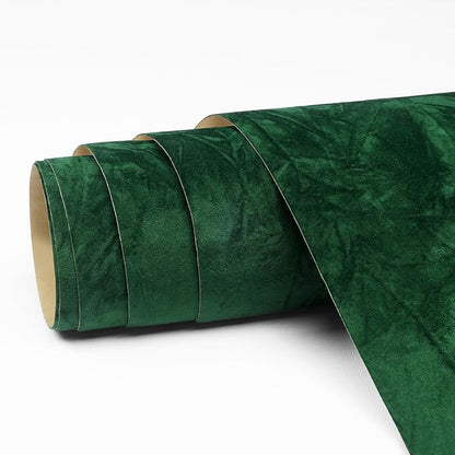 30"x160" Emerald Green Wallpaper Peel and Stick Crushed Velvet Wallpaper Self Adhesive Felt Fabric Green Velvet Drawer Liner Felt Flocking Liner for Dresser Studio Bedroom Accent Wall Decor