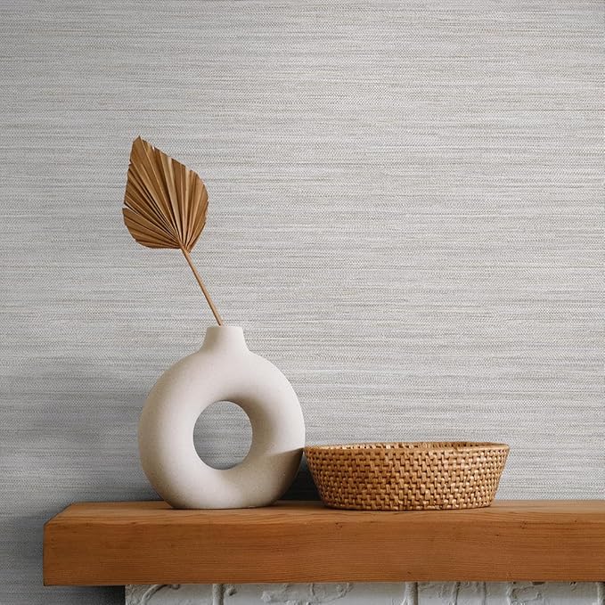 Tempaper Textured Pewter Grey Horizontal Faux Grasscloth Removable Peel and Stick Wallpaper, 20.5 in X 16.5 ft, Made in The USA