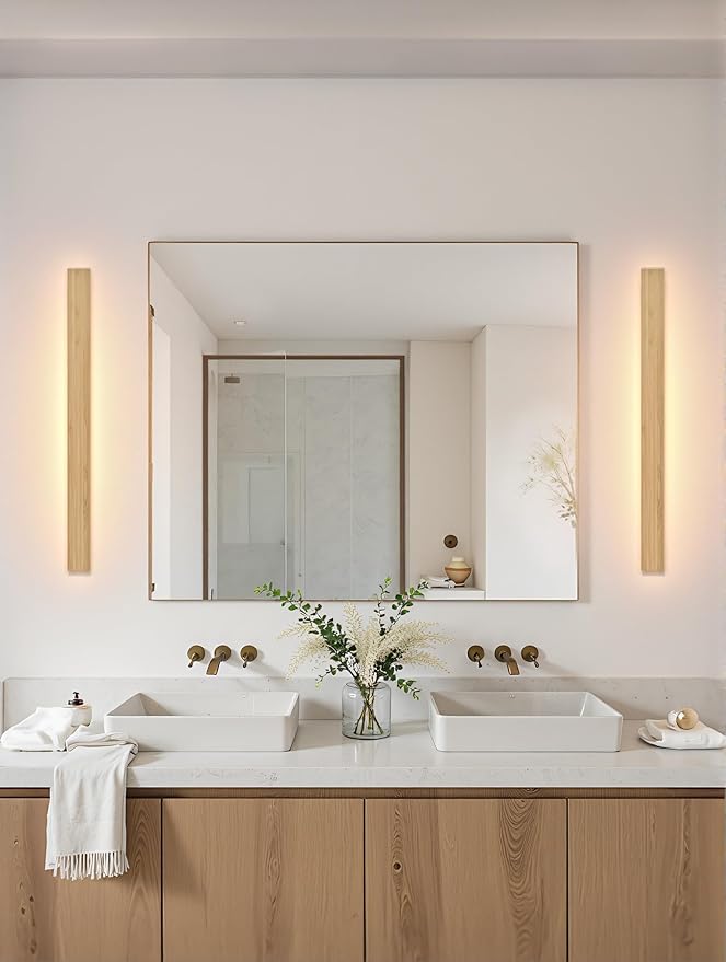 1 Pack Modern Plug in Long Wall Sconce 31.4‘’ LED Bamboo Wall Lights 24W Long Strip Indoor Wall Lamp 3000K with 6.5FT Plug in Cord and On/Off Switch on The Cord for Living Room Hallway Stairwell