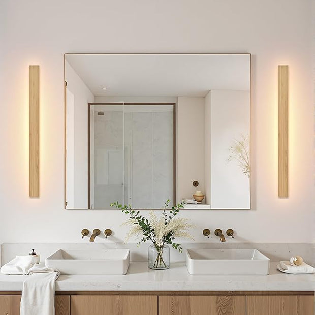 1 Pack Modern Plug in Long Wall Sconce 31.4‘’ LED Bamboo Wall Lights 24W Long Strip Indoor Wall Lamp 3000K with 6.5FT Plug in Cord and On/Off Switch on The Cord for Living Room Hallway Stairwell