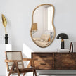 Irregular Wall Mirror Wood Asymmetrical Mirror Large Bathroom Vanity Mirrors Natural Wood Framed Abstract Mirrors for Wall Living Room Bedroom Decorative