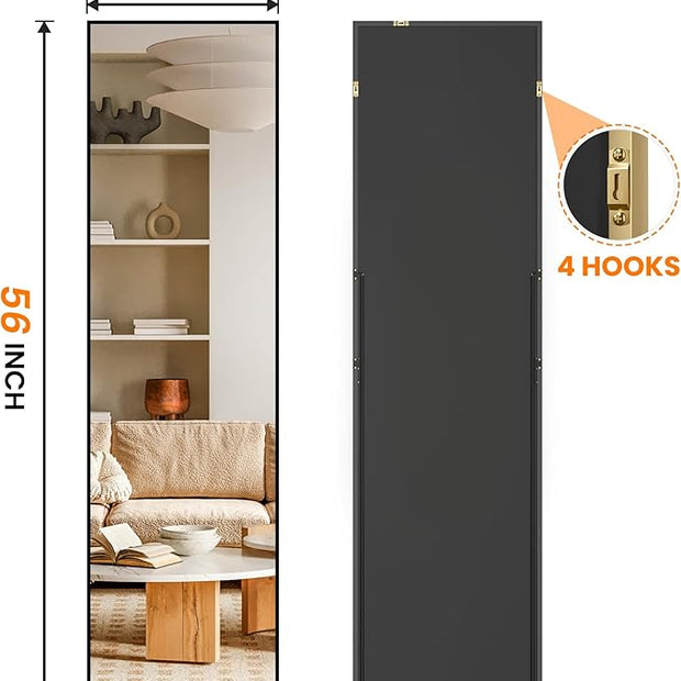 Full Length Floor Mirror 56"x15", Standing Mirror with Aluminum Frame, Large Body Mirror for Bedroom, Living Room and Bathroom, Black