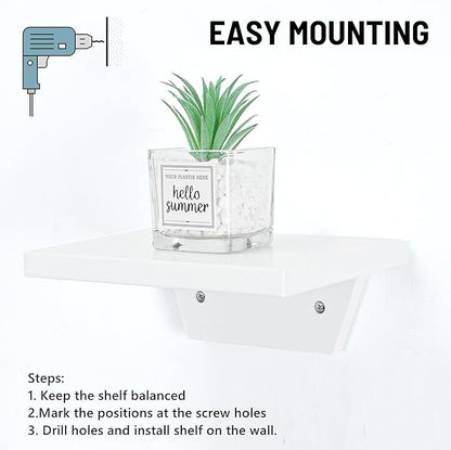 PHOENANCEE Small Floating Shelves,Trapezoid Wall Shelf for Speaker Table Lamp Plants Display,Decorative Wood Ledges Chic for Living Room,Bedroom,Kitchen,Office,Pine,8x6 Inch,2 Pack(White)
