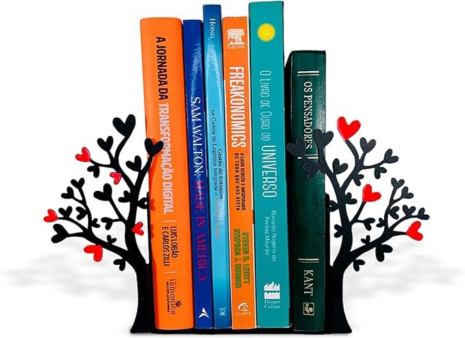 GEGUTON Heart Tree Bookend – Steel Epoxy-Coated – Decorative Book Support Pair for Home Office, Living Room or Gift