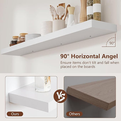 fuqing White Floating Shelves 48 Inch Set of 2, Solid Wood Wall Mounted Shelves 48 Inches Long, Modern Floating Shelves for Bedroom Living Room Bathroom - White