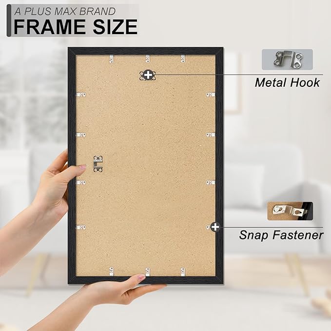 A PLUS MAX 17x24 Picture Frame Set of 3, Black Engineered Wood Frame for 17 x 24 Inch Picture Poster Photo, Light Weight 17 by 24 Frame with Wood-grain for Wall - 3 Pack/Black/17 x24